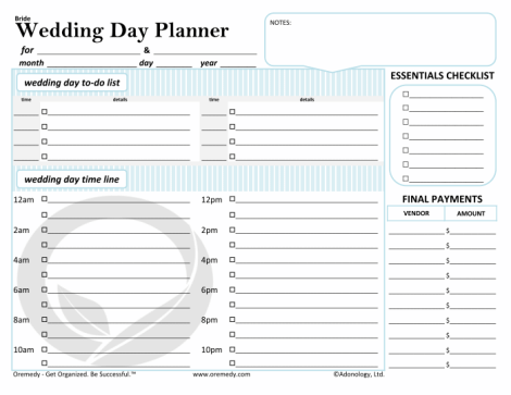 Bride Wedding Day Planner