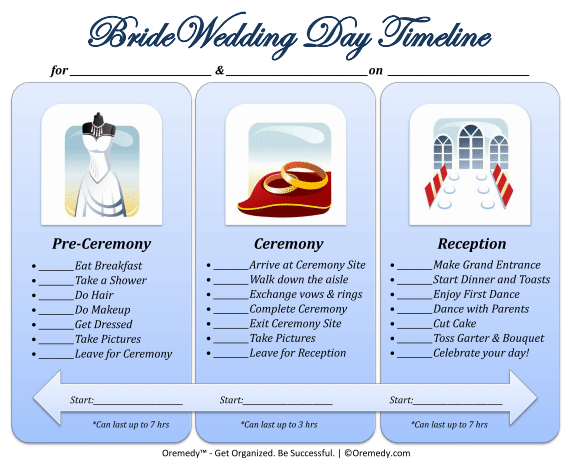 Free Printable Bride Wedding Day Timeline